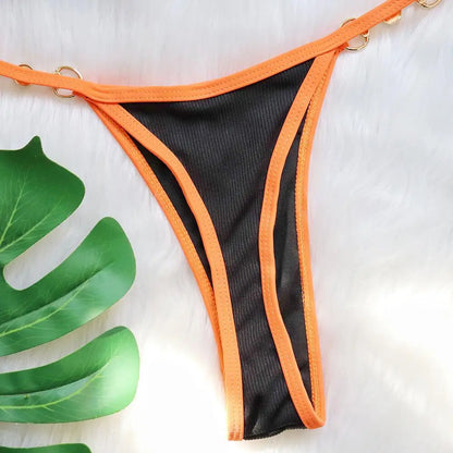Bikini sexy con cuello halter y perlas para mujer, traje de baño femenino de dos piezas con ribete acanalado