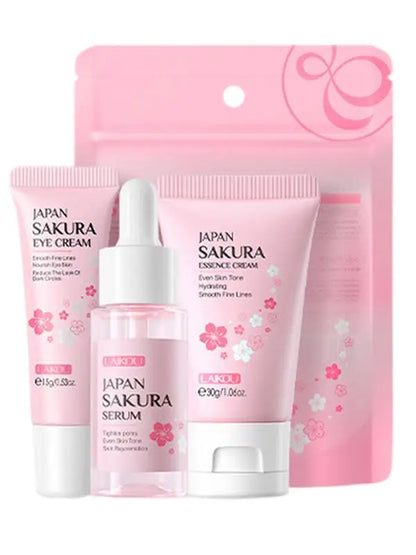 Set para el cuidado facial Limpiador Sakura Essence Cream Hidratante Blanqueador y Antiedad Tónico Crema para ojos Suero facial Cuidado de la piel de los ojos