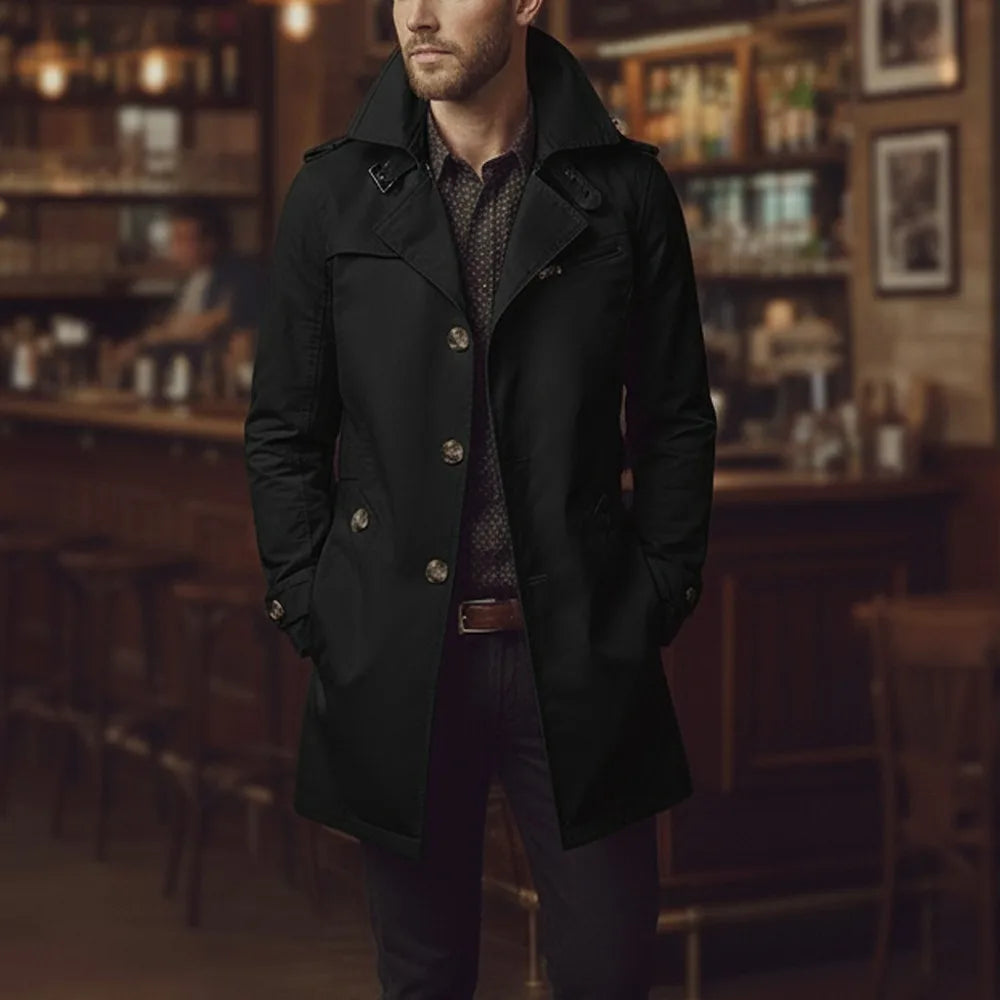 Chaqueta de algodón de hombre, entallada, con cuello de muesca y un solo botón, estilo gabardina, ideal para la oficina o para un look casual de negocios.