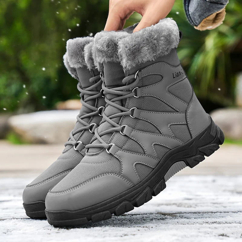 Nuevas botas de invierno para hombre, cálidas y afelpadas, hasta media pantorrilla, para exteriores, antideslizantes, impermeables, para nieve, zapatos de algodón a la moda para hombre.