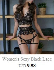 Conjunto de lencería sexy para mujer 2022, pantalones cortos de encaje negro, camiseta sin mangas de color liso, camisola, top de tubo, bragas, conjunto de lencería con estampado floral.
