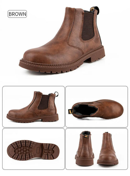 Zapatos de seguridad antideslizantes para hombre, botas de trabajo con puntera de acero, calzado de protección indestructible, botas de construcción antiaplastamiento, impermeables.