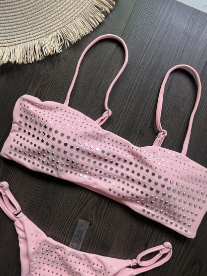 Bikini de diamantes 2025, bañador sexy para mujer, bikini bandeau con efecto push up, bañador femenino brillante, traje de baño floral, ropa de playa