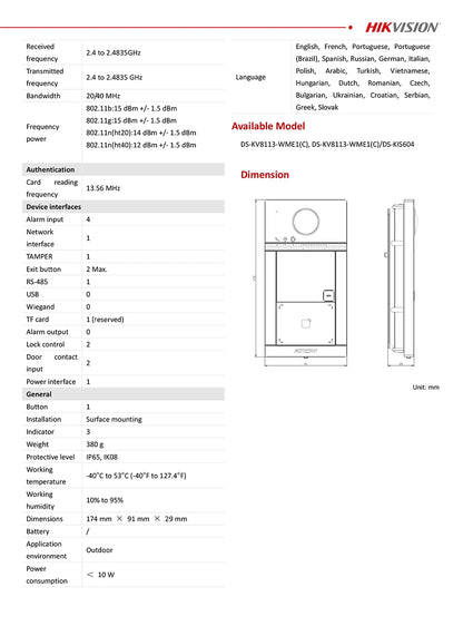 Videoportero IP inalámbrico Hikvision, estación de puerta para villa, timbre con Wi-Fi y PoE, IP67 IK08 DS-KV8413-WME1 DS-KV8113-WME1, apertura de puerta