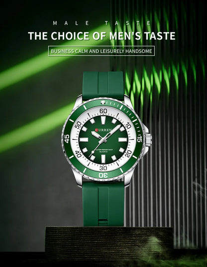 CURREN 8448 Reloj de cuarzo de moda para hombre, reloj de pulsera deportivo con correa de silicona, luminoso, resistente al agua y esfera grande para exteriores