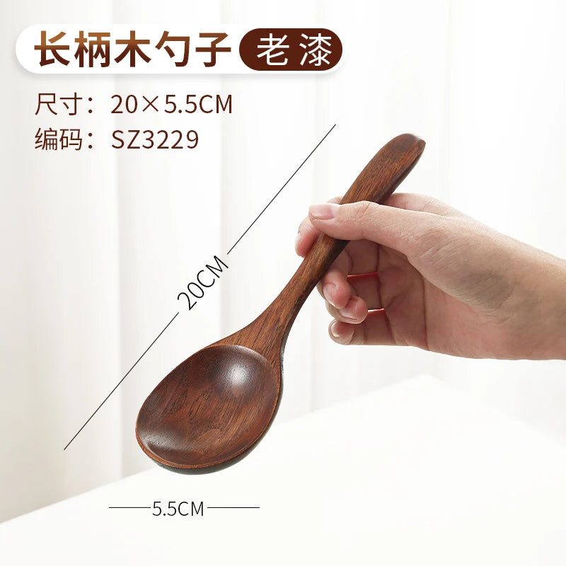 Cuchara de sopa grande de madera creativa con mango largo y forma de tortuga, ideal para comer en restaurantes domésticos.