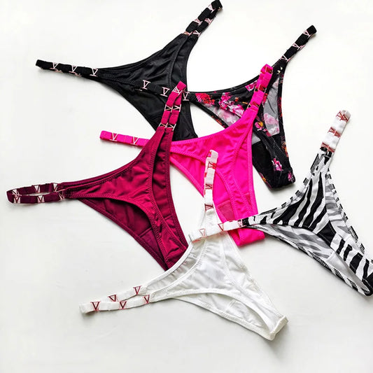 Tanga sexy sin costuras para mujer, ropa interior, bragas, bragas con estampado de cebra y flores, tiro bajo, de lujo, con hebilla de metal, bikini para chicas, bragas femeninas
