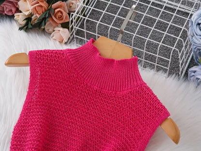 Vestido corto de punto con borlas, cuello redondo, sin mangas, con detalle calado de ganchillo y elástico, estilo ajustado, ideal para la playa o para usar a diario.