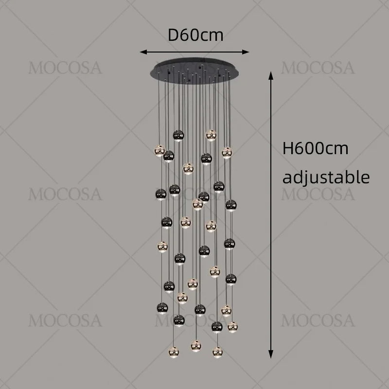 Lámparas colgantes modernas para escalera de apartamento, iluminación LED para sala de estar, pasillo de villa, luces colgantes para escalera, candelabro esférico para vestíbulo.