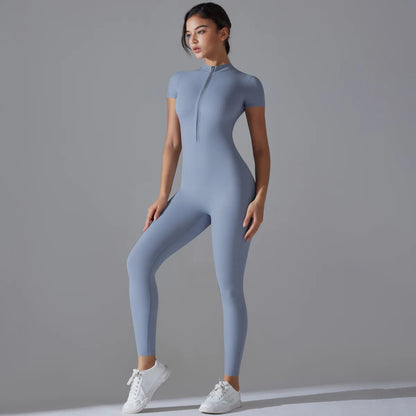 Women Zipper Bodysuits Fitness Sports Bodysuit Yoga Suit Breathable Quick Drying Sports Yoga Clothing Women Gym Push Up Workout