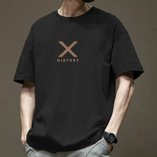 Camiseta de manga corta para hombre tendencia de verano 100% algodón con media manga americana 2025 nueva camiseta casual estilo Hong Kong T