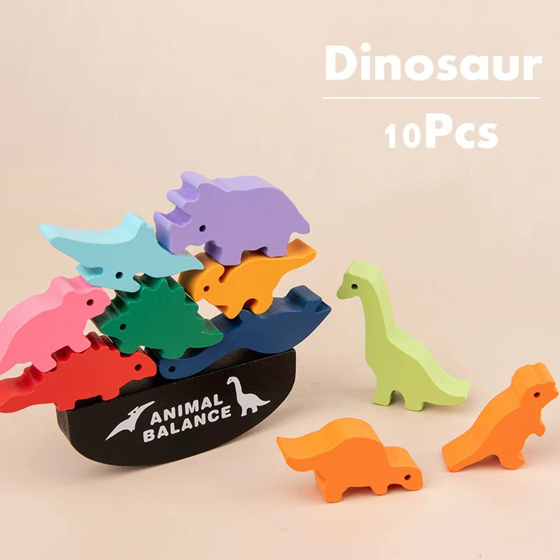 Bloques de equilibrio de madera, juguetes para niños, animales, dinosaurios, construcción, apilamiento, juegos de mesa altos, juguete Montessori de madera, regalo para niños