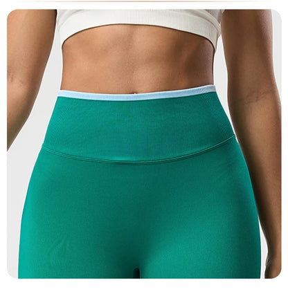 VEQKING Color Contrast Sports Women Yoga Pants Ignite Sculpt Scrunch Sports Leggings Seamless Push Up Gym Elastic Workout Tights