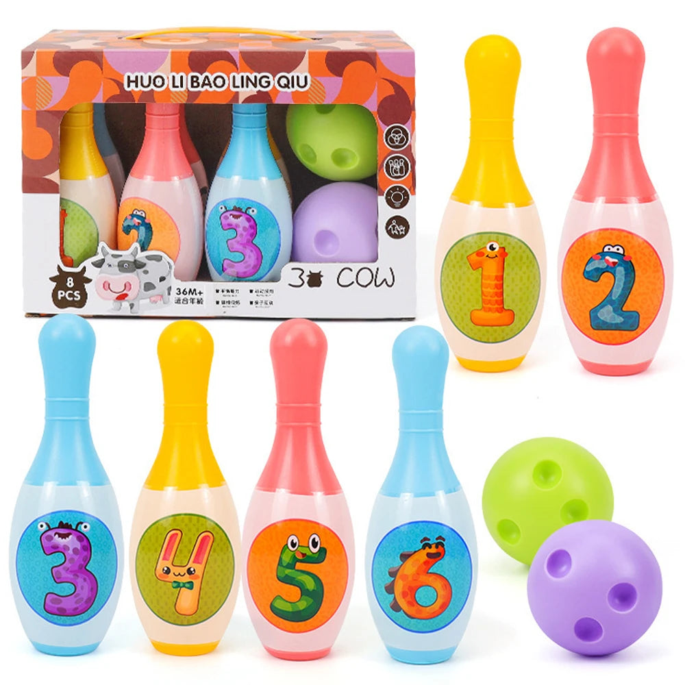 Juego de bolos, juguetes educativos para niños pequeños, aprendizaje de números de animales, juegos deportivos para interiores y exteriores, juguetes para niños, regalo para bebés