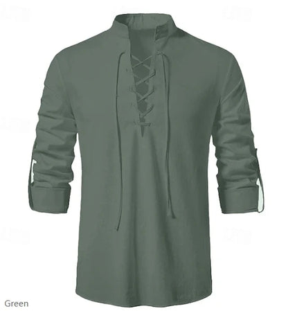Camisa renacentista para hombre, estilo pirata medieval vikingo, de algodón y lino, manga larga, ideal para disfraz de Halloween.