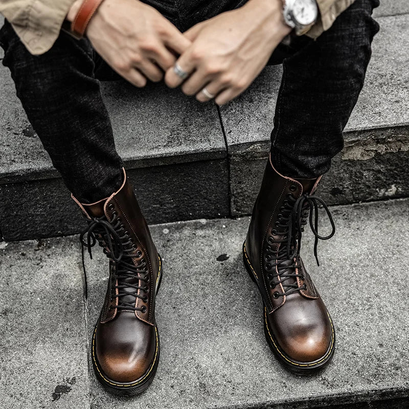 Botas Chelsea de piel auténtica para hombre y mujer, transpirables, largas, antideslizantes, de algodón cálido, para motocicleta