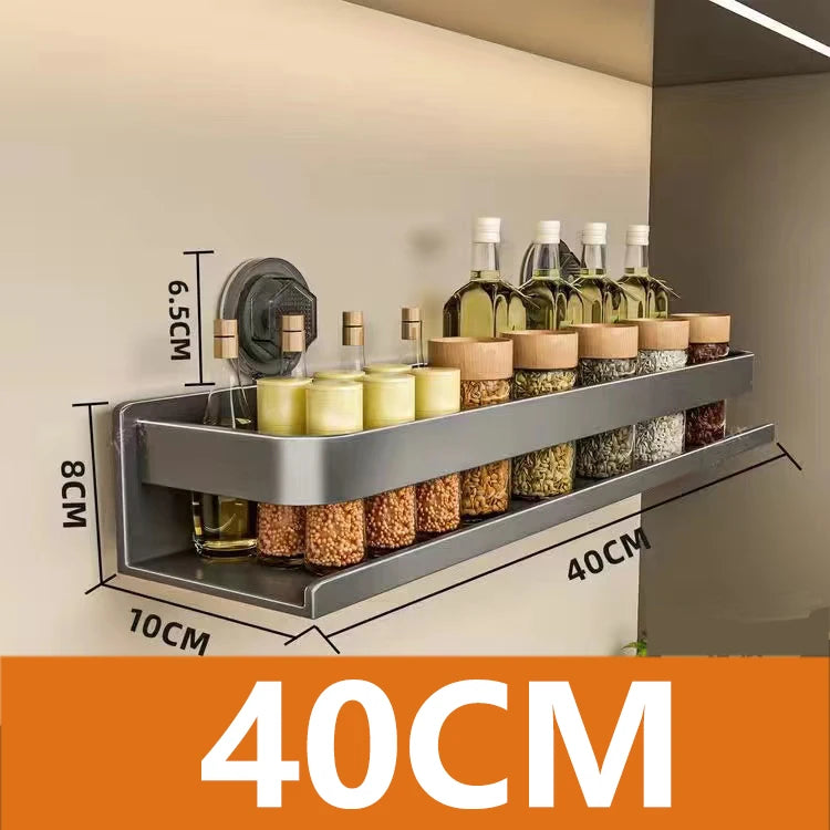 Estante de cocina con ventosa, de aluminio, para especias, organizador de condimentos de pared, sin necesidad de taladrar.