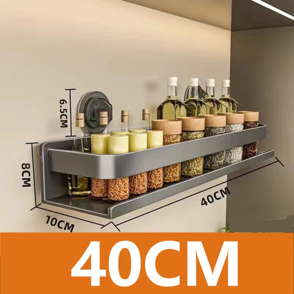 Estante de cocina con ventosa, de aluminio, para especias, organizador de condimentos de pared, sin necesidad de taladrar.