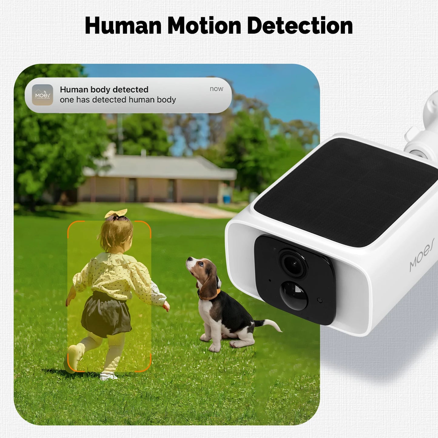 Cámara de seguridad solar inteligente MOES, WiFi de doble banda 2.4/5 GHz, resistente al agua IP65, monitoreo mediante aplicación (Alexa/Google Home), Tuya