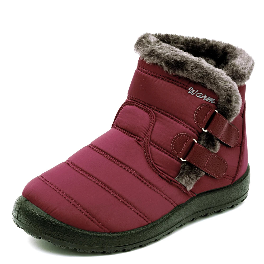 Botas de nieve cálidas de piel para mujer, botines de tobillo de talla grande, informales, planos, de invierno, antideslizantes, a la moda, impermeables