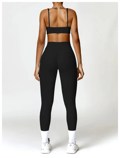Conjunto de chándal de yoga para mujer, 2 piezas, ropa deportiva para entrenamiento, ropa deportiva, leggings de gimnasio, sujetador de fitness, top corto, trajes deportivos de manga larga