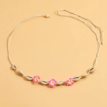 Conjunto de pulsera y collar de conchas multicolores tejidas a mano, joyería de cerámica suave estilo vacaciones en la playa con diseño de flor de huevo bohemia