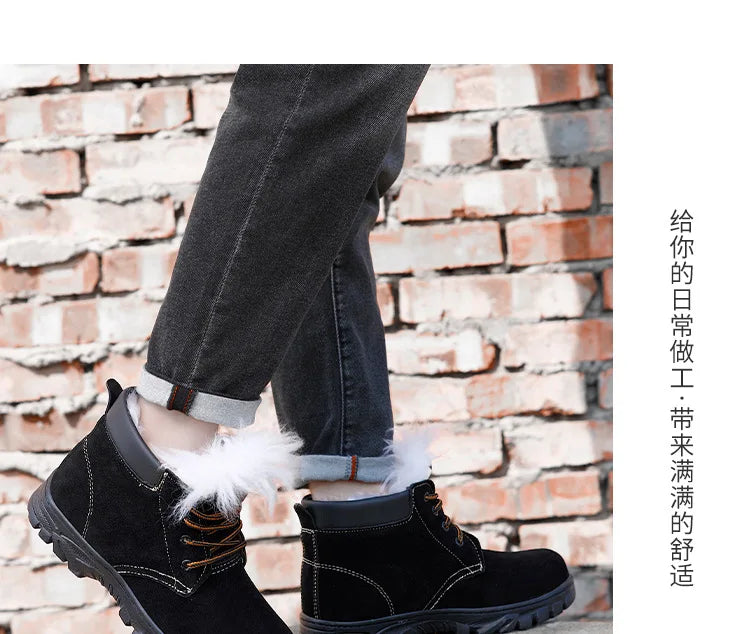 Snow Boots Men's Winter Fur Integrated Men's Shoes Fleece Thickened Warm Labor Insurance Shoes