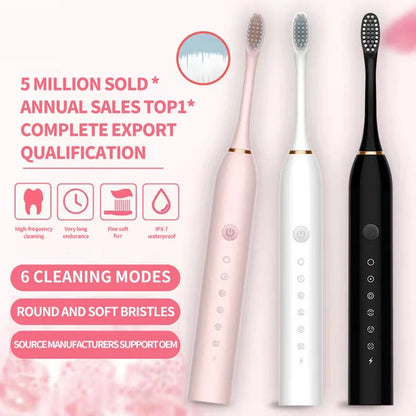 Cepillo de dientes eléctrico ultrasónico de seis velocidades, para el hogar, suave, con carga USB, impermeable, limpiador de dientes automático para adultos, juego para parejas