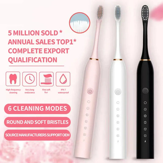 Cepillo de dientes eléctrico ultrasónico de seis velocidades, para el hogar, suave, con carga USB, impermeable, limpiador de dientes automático para adultos, juego para parejas