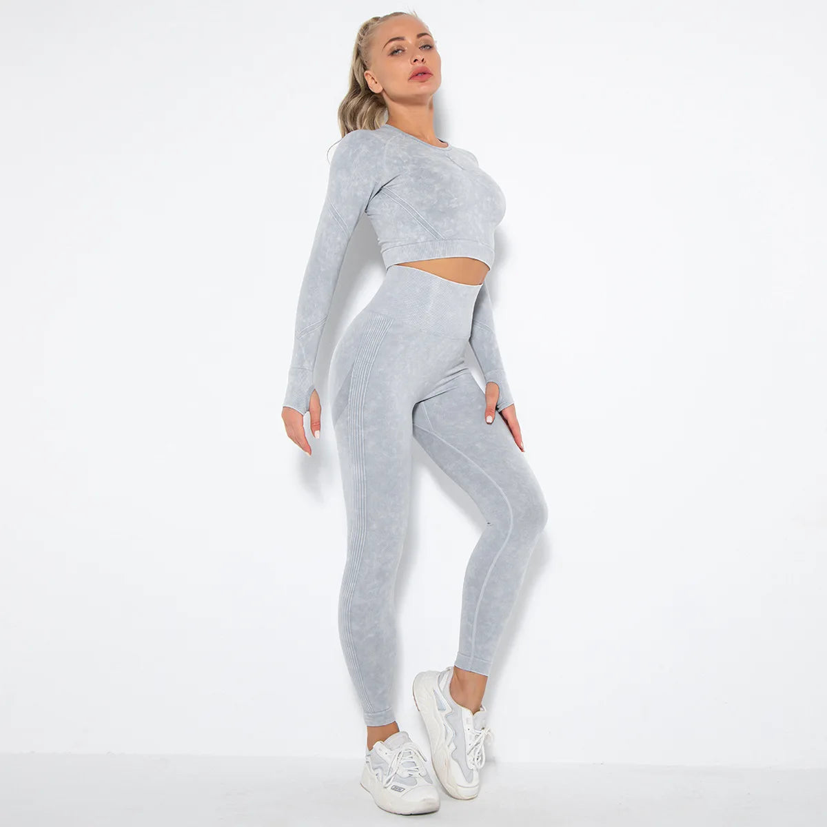 Conjunto de gimnasio con top corto sin costuras para mujer, conjunto de entrenamiento de yoga, ropa deportiva, leggings push up, chándal