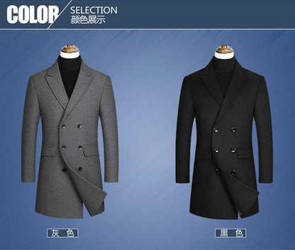 Nueva chaqueta cortavientos larga de lana de alta calidad para hombre, color negro y gris, clásica, gruesa y cálida, ideal para otoño e invierno (2025).