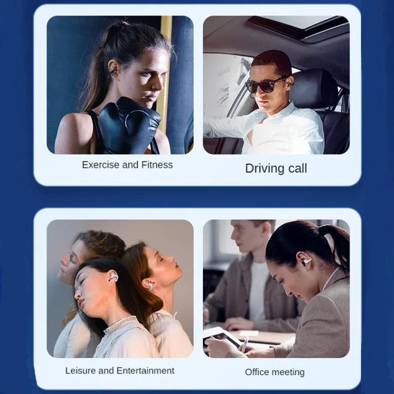 Auriculares inalámbricos TWS Bluetooth 5.3 de conducción ósea T75 con clip para la oreja, cancelación de ruido para música, llamadas HD, deportes y juegos.