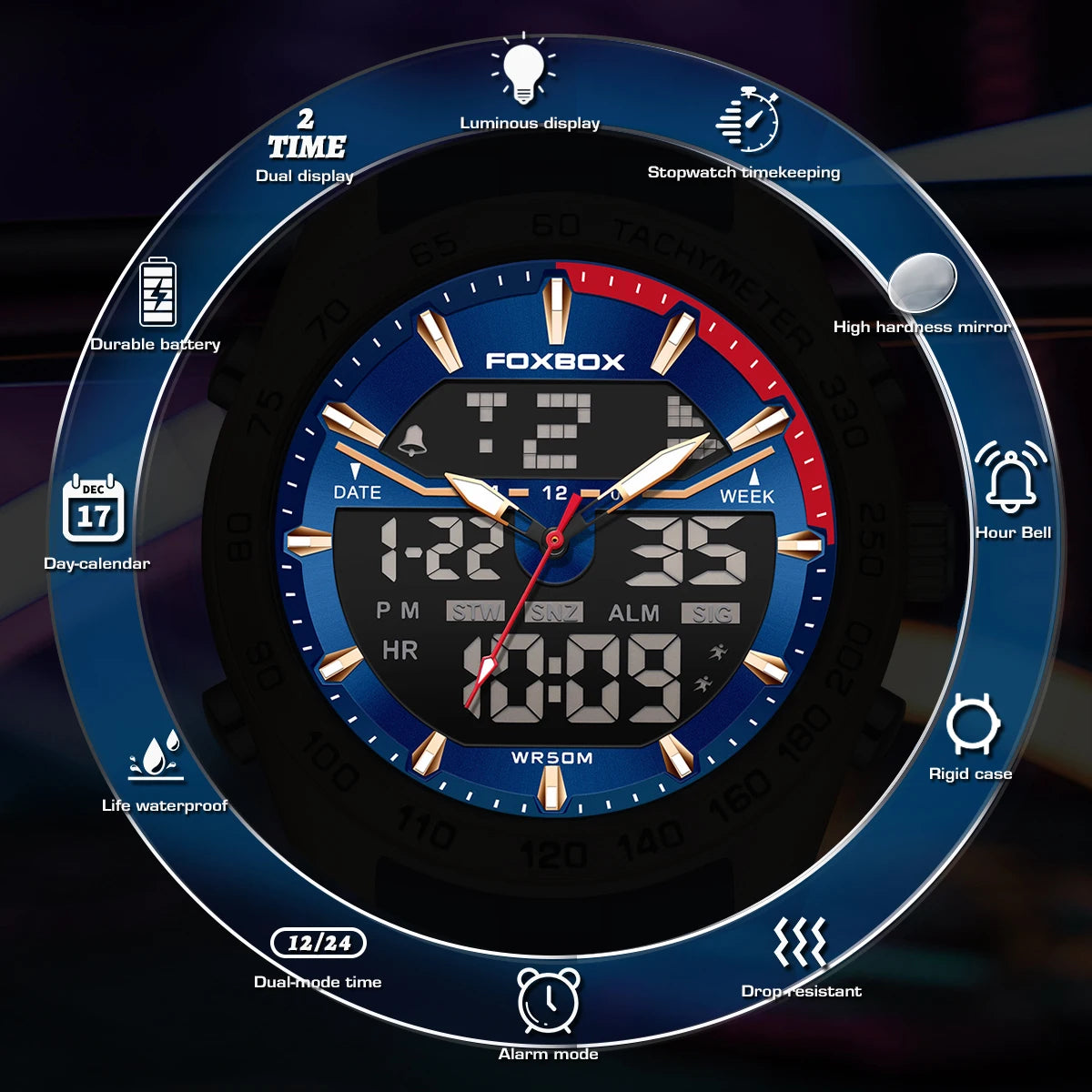 Reloj digital de lujo para hombre FOXBOX, marca superior, modelo 2026 New Business Watch, estilo militar, resistente al agua, a la moda, con movimiento de cuarzo.