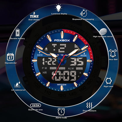 Reloj digital de lujo para hombre FOXBOX, marca superior, modelo 2026 New Business Watch, estilo militar, resistente al agua, a la moda, con movimiento de cuarzo.
