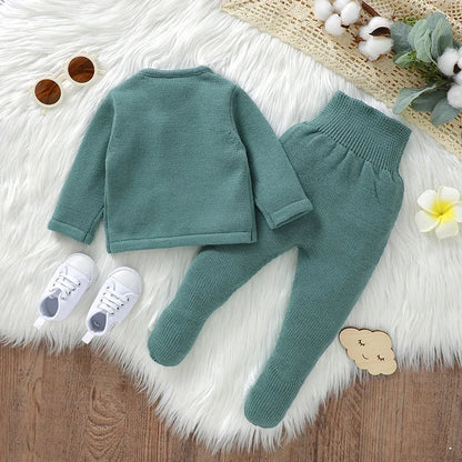 Conjunto de ropa para bebé, jersey de punto a la moda, liso, cálido, pantalones y leggings de otoño para recién nacido, niña y niño, pantalones de manga larga, 2 piezas
