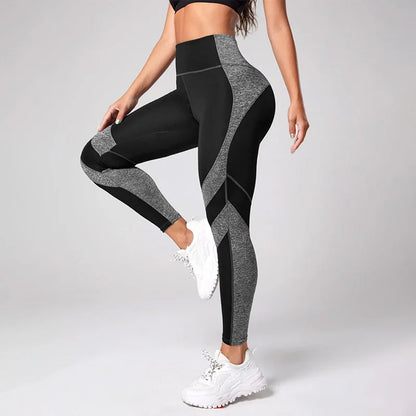 Leggings de yoga de cintura alta con bloques de color para mujer, leggings de entrenamiento con control de abdomen para mujer