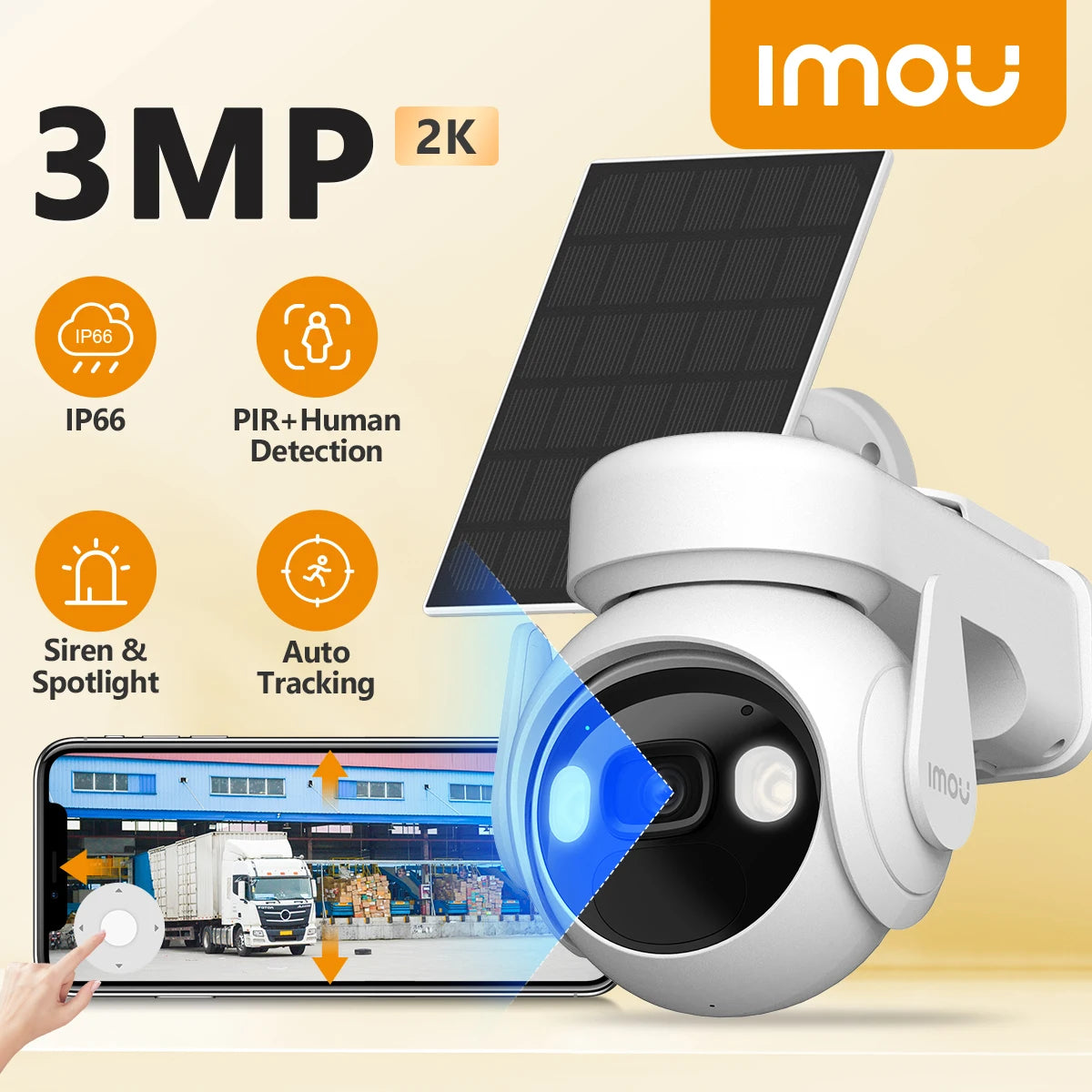 Cámara de seguridad IMOU Cell PT Lite de 3 MP con batería, paneles solares, visión nocturna a color, protección Wi-Fi y protección para exteriores.