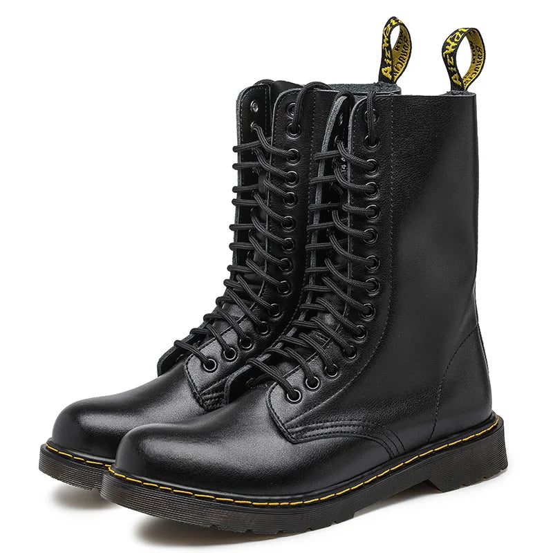 Botas Chelsea de piel auténtica para hombre y mujer, transpirables, largas, antideslizantes, de algodón cálido, para motocicleta