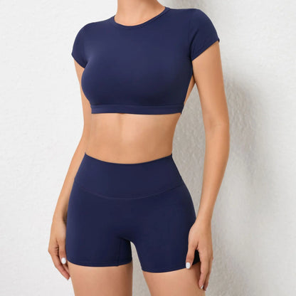 Sports Set Workout Fitness Activewear Set Female Quick-Dry Yoga Clothes Crop Sports Shirts Tops Backless Gym Top Women Sport Set