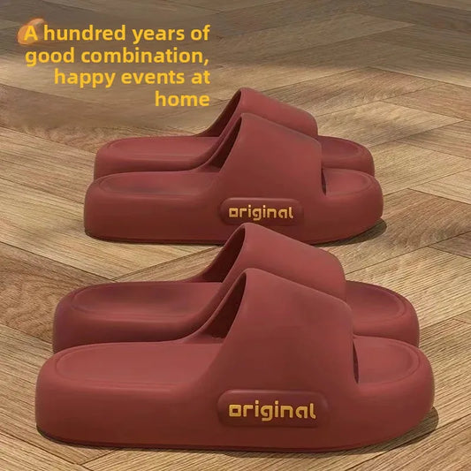 Pantuflas rojas de suela gruesa, antideslizantes y resistentes a los olores, estilo 2025, para el hogar, cómodas y de verano, de PVC.