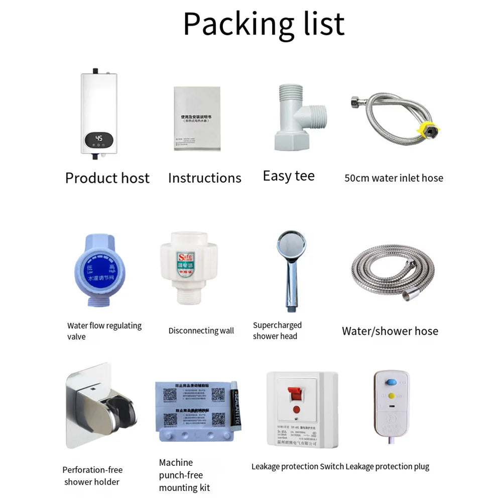 Calentador de agua instantáneo sin tanque de 5500 W con termostato, calentador de inducción, calentadores eléctricos táctiles inteligentes, ducha automática.