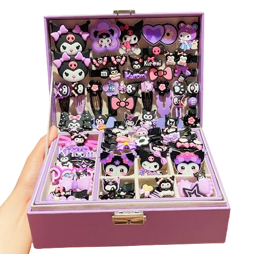 Conjunto de accesorios para el cabello para niños de Sanrio, joyero, horquillas para el cabello para niñas, tocados, regalos de cumpleaños para niñas