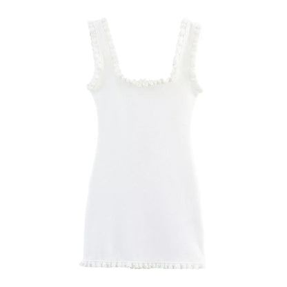 Vestido de verano sexy y ajustado para mujer HH, 2 colores lisos, cuello cuadrado, sin mangas, espalda descubierta, decoración floral.