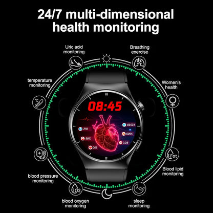 LIGE - Reloj inteligente para hombre de 1,46 pulgadas con terapia láser, control de lípidos, ácido úrico, VFC, llamadas, temperatura, deportivo y bienestar