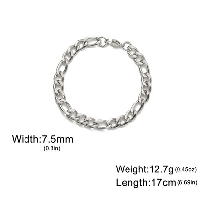 Pulsera de cadena Figaro sencilla para mujer, hombre, pareja, joyería para niño, color dorado, acero inoxidable, tendencia, moda punk, hip pop, regalo