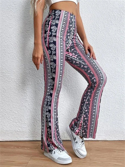 Bohemian Style Yoga Flared Pants High Waist Personalized and trendy street style Women's High Elasticity Fitness Gym Tights
