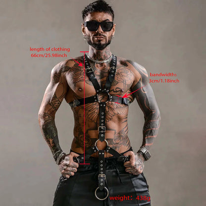 Arnés de caballo de cuero sintético para hombre, ajustable, para fiesta de disfraces, ideal para juegos de rol.