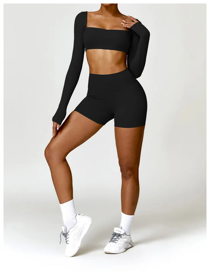 Conjunto de chándal de yoga para mujer, 2 piezas, ropa deportiva para entrenamiento, ropa deportiva, leggings de gimnasio, sujetador de fitness, top corto, trajes deportivos de manga larga