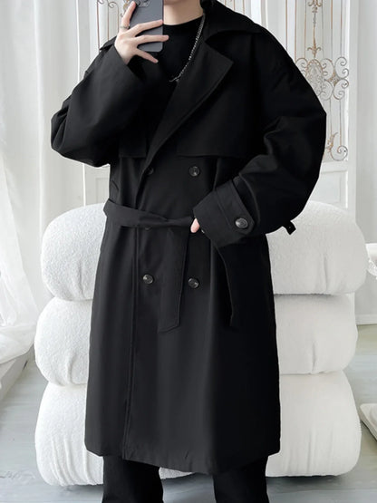 Gabardina de hombre, corte ajustado, cruzada, con cinturón, cortavientos, solapa, chaqueta larga, informal, impermeable, tallas M-5XL