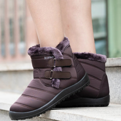 Botas de nieve cálidas de piel para mujer, botines de tobillo de talla grande, informales, planos, de invierno, antideslizantes, a la moda, impermeables